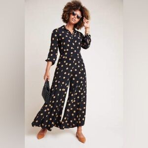 Anthropologie Loveland Polka Dot Wide Leg Jumpsuit size 8